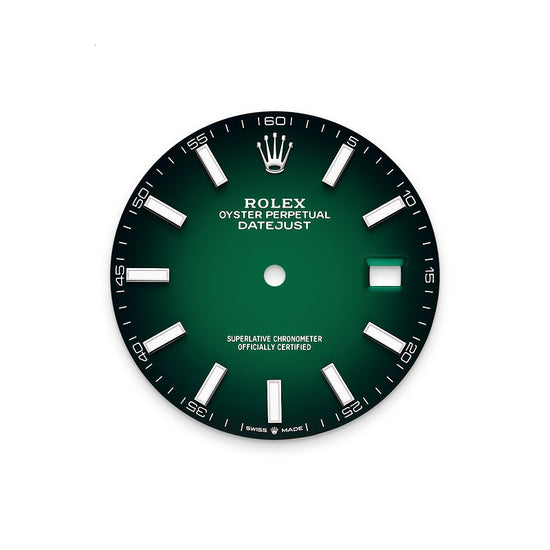 Rolex Replica Watch Datejust 41, Oystersteel and 18k White Gold, Green ombré dial, Fluted Oyster, 126334-0033