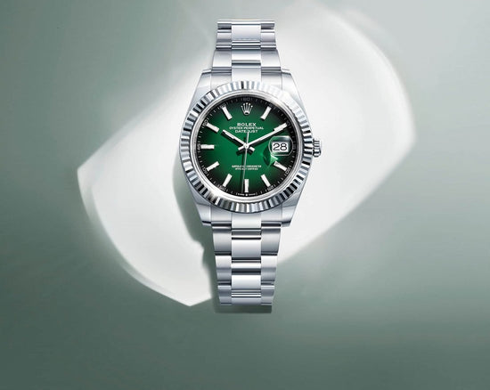 Rolex Replica Watch Datejust 41, Oystersteel and 18k White Gold, Green ombré dial, Fluted Oyster, 126334-0033