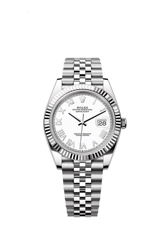 Rolex Replica Watch Datejust 41, Oystersteel and 18k White Gold, Intense white Roman dial, Fluted Jubilee, 126334-0036