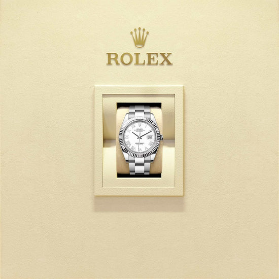 Rolex Replica Watch Datejust 41, Oystersteel and 18k White Gold, Intense white Roman dial, Fluted Oyster, 126334-0035
