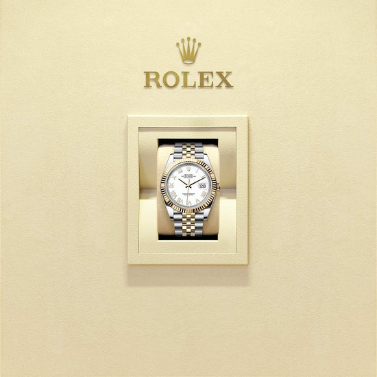 Rolex Replica Watch Datejust 41, Oystersteel and 18k Yellow Gold, Intense White Roman dial, Fluted Jubilee, 126333-0026