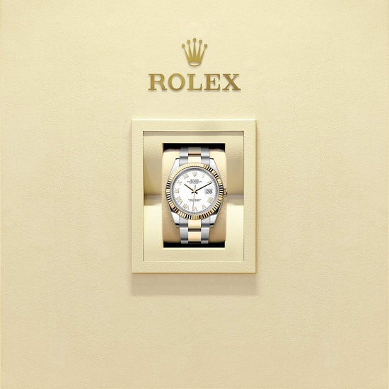 Rolex Replica Watch Datejust 41, Oystersteel and 18k Yellow Gold, Intense White Roman dial, Fluted Oyster, 126333-0025