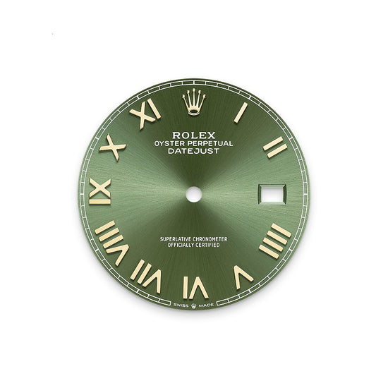 Rolex Replica Watch Datejust 41, Oystersteel and 18k Yellow Gold, Olive green Roman sunray dial, Fluted Jubilee, 126333-0024