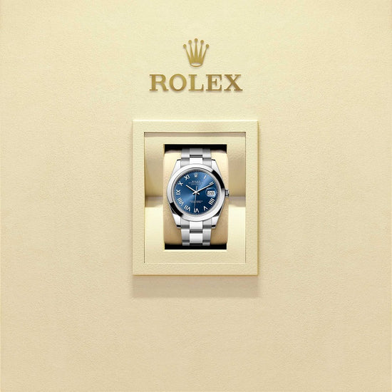 Rolex Replica Watch Datejust 41, Oystersteel, Bright blue sunray Roman dial, Smooth Oyster, 126300-0029