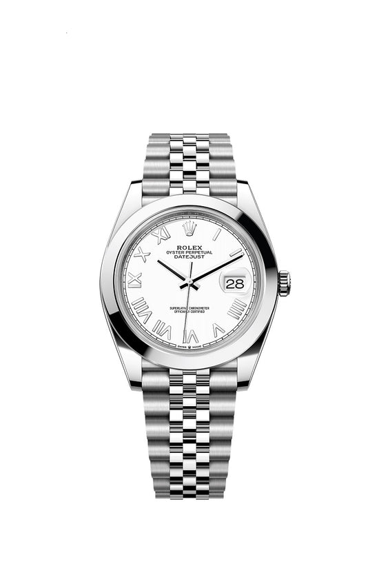 Rolex Replica Watch Datejust 41, Oystersteel, Intense white Roman dial, Smooth Jubilee, 126300-0028