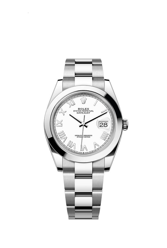 Rolex Replica Watch Datejust 41, Oystersteel, Intense white Roman dial, Smooth Oyster, 126300-0027