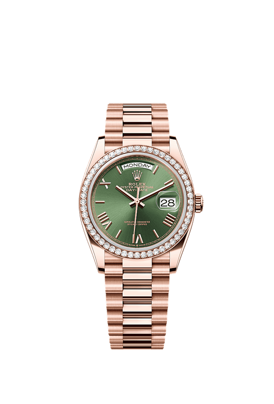 Rolex Replica Watch Day-Date 36, 18k Everose Gold and Diamond-set, 36mm, 128345rbr-0085