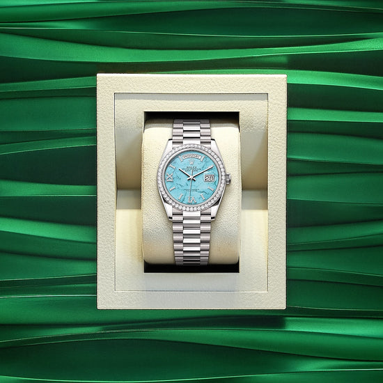 Rolex Replica Watch Day-Date 36, 18k White Gold with Diamond-set , 36mm, 128349rbr-0031