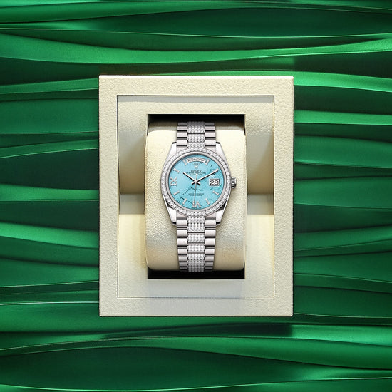 Rolex Replica Watch Day-Date 36, 18k White Gold with Diamond-set, 36mm, 128349rbr-0032