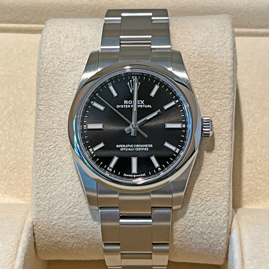 Rolex Replica Watch LADIES Oyster Perpetual 34mm, Black Dial, 124200-0002