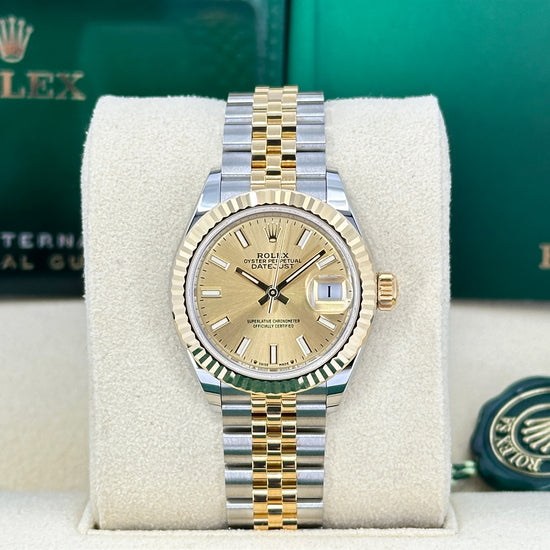 Rolex Replica Watch Lady Datejust 28, Oystersteel and 18k Yellow Gold, 28 mm, Champagne, Fluted, Jubilee, 279173-0001