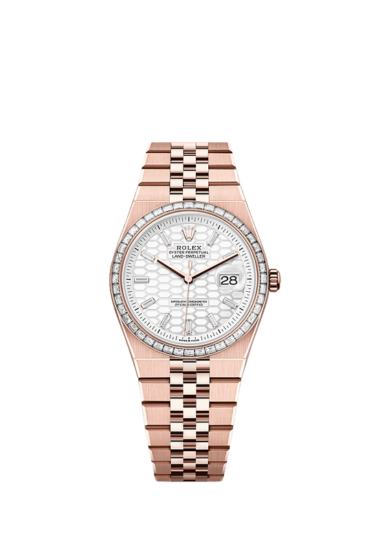 Rolex Replica Watch Land-Dweller 36, 18k Everose Gold and Diamonds, Intense white dial, Flat Jubilee, 127285tbr-0002