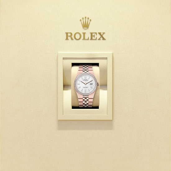 Rolex Replica Watch Land-Dweller 36, 18k Everose Gold and Diamonds, Intense white dial, Flat Jubilee, 127285tbr-0002