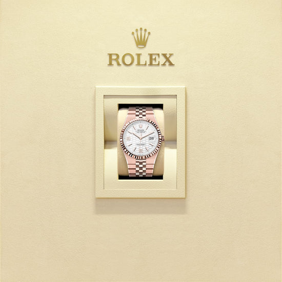 Rolex Replica Watch Land-Dweller 36, 18k Everose Gold, Intense white dial, Fluted Flat Jubilee, 127235-0001