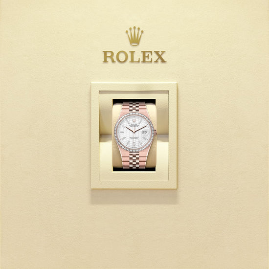 Rolex Replica Watch Land-Dweller 40, 18k Everose Gold and Diamonds, Intense white dial, Flat Jubilee, 127385tbr-0003