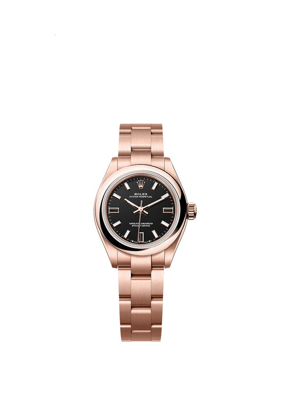 Rolex Replica Watch Oyster Perpetual 28, 18k Everose Gold, 28mm, Black dial, Domed Oyster, 276205-0001