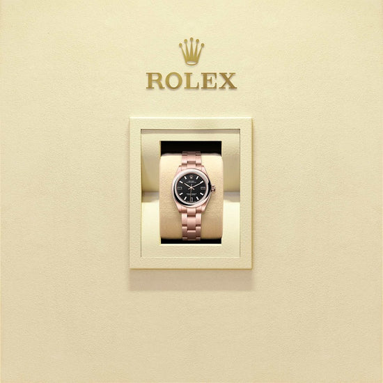 Rolex Replica Watch Oyster Perpetual 28, 18k Everose Gold, 28mm, Black dial, Domed Oyster, 276205-0001