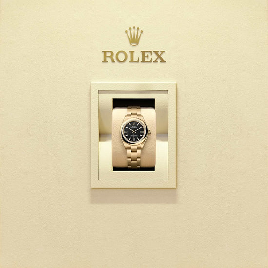 Rolex Replica Watch Oyster Perpetual 28, 18k Yellow Gold, 28mm, Black dial, Domed Oyster, 276208-0001