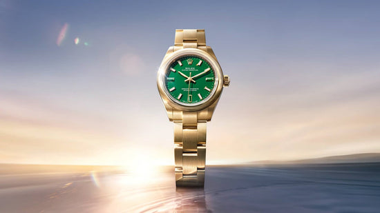 Rolex Replica Watch Oyster Perpetual 28, 18k Yellow Gold, 28mm, Green dial, Domed Oyster, 276208-0002