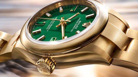 Rolex Replica Watch Oyster Perpetual 28, 18k Yellow Gold, 28mm, Green dial, Domed Oyster, 276208-0002