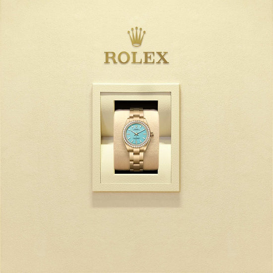 Rolex Replica Watch Oyster Perpetual 28, 18k Yellow Gold and Diamonds, 28mm, Turquoise blue dial, Oyster, 276248rbr-0001