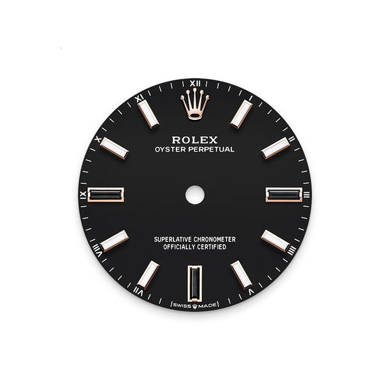 Rolex Replica Watch Oyster Perpetual 34, 18k Everose Gold, 34mm, Black dial, Domed Oyster, 124205-0001