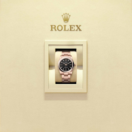 Rolex Replica Watch Oyster Perpetual 34, 18k Everose Gold, 34mm, Black dial, Domed Oyster, 124205-0001