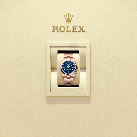 Rolex Replica Watch Oyster Perpetual 34, 18k Everose Gold, 34mm, Blue stone dial, Domed Oyster, 124205-0002