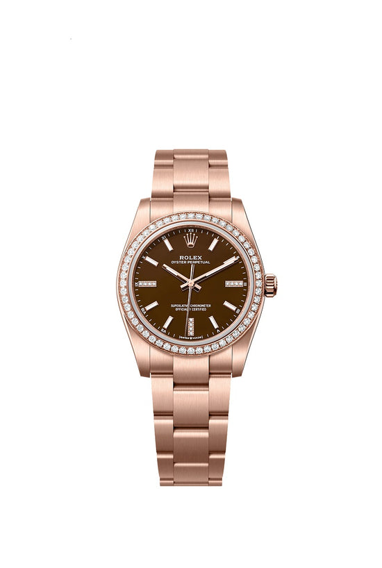 Rolex Replica Watch Oyster Perpetual 34, 18k Everose Gold and Diamonds, 34mm, Brown Stone dial, Oyster, 124245rbr-0001