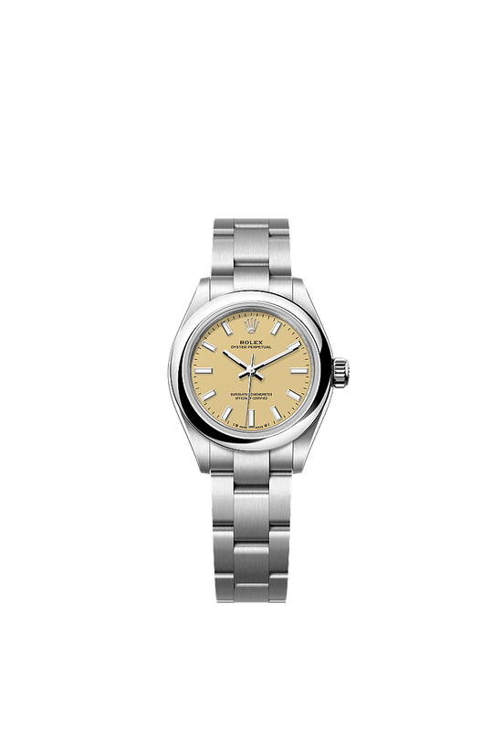 Rolex Replica Watch Oyster Perpetual, Oystersteel, 28mm, Beige dial, Domed Oyster, 276200-0007