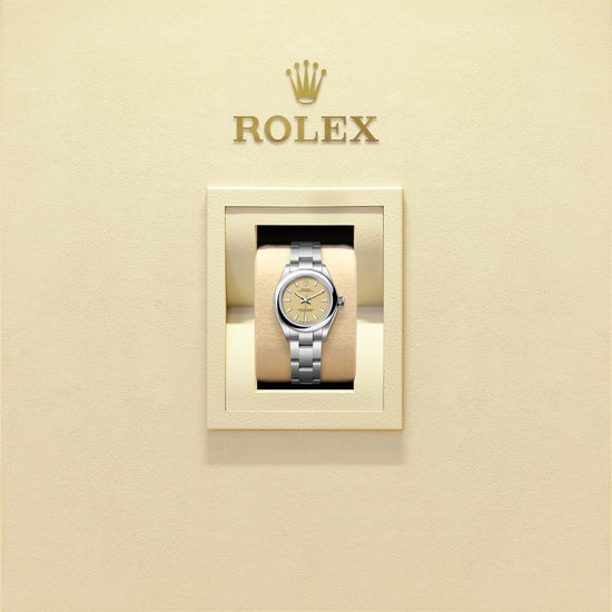 Rolex Replica Watch Oyster Perpetual, Oystersteel, 28mm, Beige dial, Domed Oyster, 276200-0007
