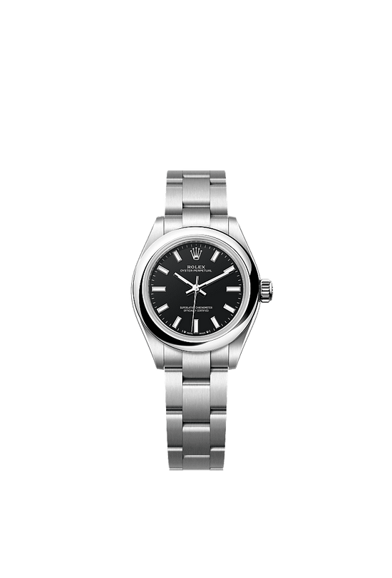 Rolex Replica Watch Oyster Perpetual, Oystersteel, 28mm, Black dial, Domed Oyster, 276200-0010