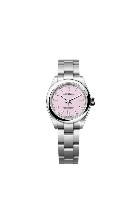 Rolex Replica Watch Oyster Perpetual, Oystersteel, 28mm, Candy pink dial, Domed Oyster, 276200-0009