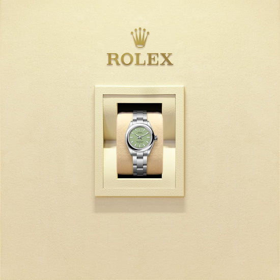 Rolex Replica Watch Oyster Perpetual, Oystersteel, 28mm, Pistachio-green dial, Domed Oyster, 276200-0006