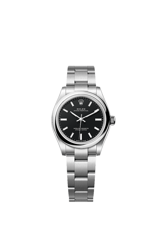 Rolex Replica Watch Oyster Perpetual, Oystersteel, 31mm, Black dial, Domed Oyster, 277200-0016