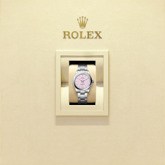 Rolex Replica Watch Oyster Perpetual, Oystersteel, 31mm, Candy pink dial, Domed Oyster, 277200-0009
