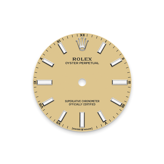 Rolex Replica Watch Oyster Perpetual, Oystersteel, 34mm, Beige dial, Domed Oyster, 124200-0007