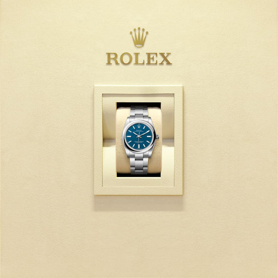 Rolex Replica Watch Oyster Perpetual, Oystersteel, 34mm, Blue dial, Domed Oyster, 124200-0011