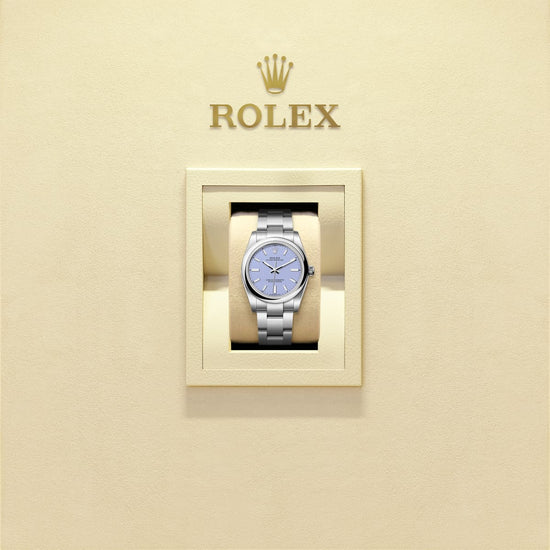 Rolex Replica Watch Oyster Perpetual, Oystersteel, 34mm, Lavender dial, Domed Oyster, 124200-0008