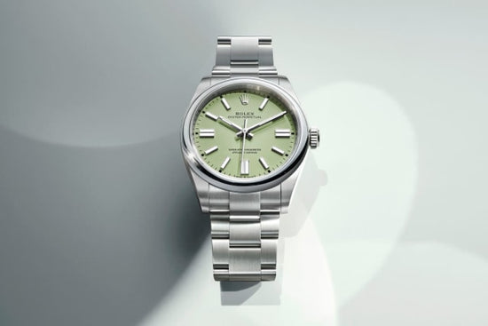 Rolex Replica Watch Oyster Perpetual, Oystersteel, 34mm, Pistachio-green dial, Domed Oyster, 124200-0006