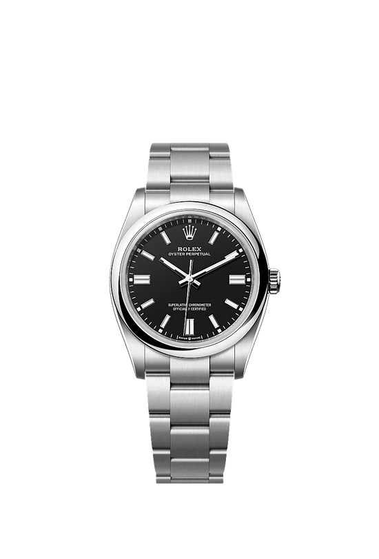 Rolex Replica Watch Oyster Perpetual, Oystersteel 36mm, Black dial, Domed Oyster, 126000-0014