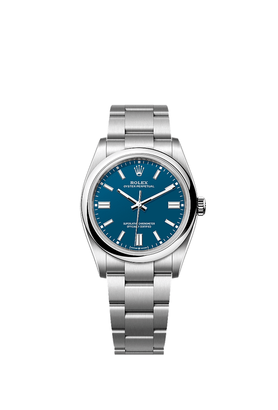 Rolex Replica Watch Oyster Perpetual, Oystersteel 36mm, Blue dial, Domed Oyster, 126000-0015