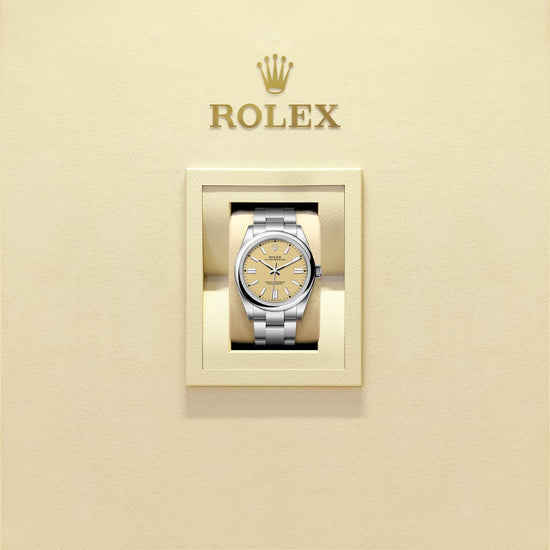 Rolex Replica Watch Oyster Perpetual, Oystersteel 41mm, Beige dial, Domed Oyster, 134300-0007