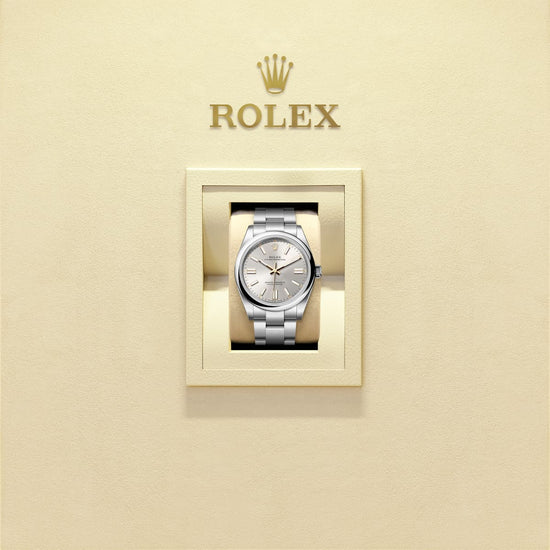 Rolex Replica Watch Oyster Perpetual, Oystersteel 41mm, Silver dial, Domed Oyster, 134300-0001