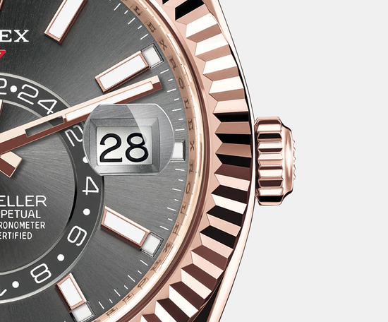 Rolex Replica Watch Sky-Dweller 42mm, 18k Everose Gold, Oysterflex, 326235-0006