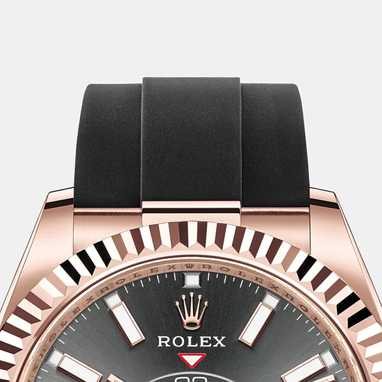 Rolex Replica Watch Sky-Dweller 42mm, 18k Everose Gold, Oysterflex, 326235-0006