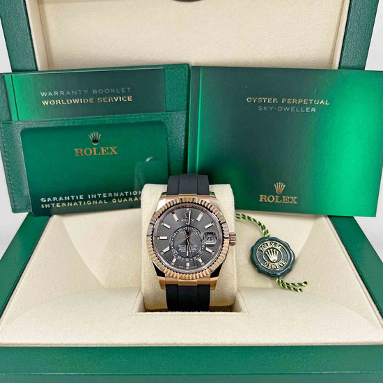 Rolex Replica Watch Sky-Dweller, 42mm, 18k Everose Gold, Oysterflex, Rhodium, 326235-0006