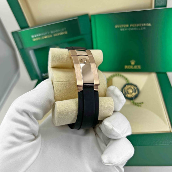 Rolex Replica Watch Sky-Dweller, 42mm, 18k Everose Gold, Oysterflex, Rhodium, 326235-0006