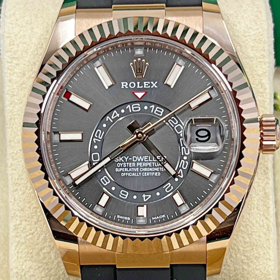 Rolex Replica Watch Sky-Dweller, 42mm, 18k Everose Gold, Oysterflex, Rhodium, 326235-0006