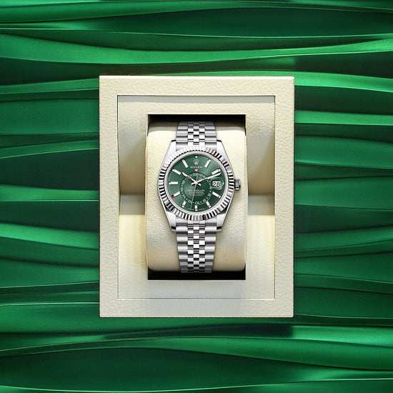 Rolex Replica Watch Sky-Dweller, 42mm, Oystersteel and 18k White Gold, Green, Jubilee, 336934-0002